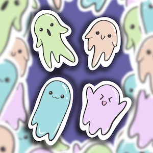 Kawaii colorful ghosts stickers  Laptop Sticker - Hydro Flask Sticker - Water Bottle Sticker - Journaling Sticker - Kawaii Aesthetic