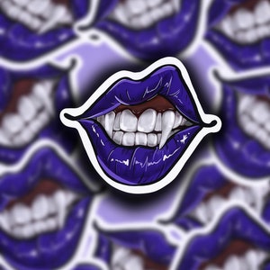 Purple Vampire Lips Sticker - Laptop Sticker - Water Bottle Sticker - Journaling Sticker - Vampire Aesthetic - Spooky - Colmillos
