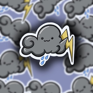 Adesivo de tempestade Kawaii - Chuva - Adesivo para laptop - Adesivo para garrafa de água - Adesivo para diário - Estética Kawaii