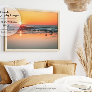 Seagulls on the Beach During a Sunset, Sunset Photo, Ocean Wall Art, Sunset by the Ocean, Ocean waves, Beach Photo Art, Coastal Art