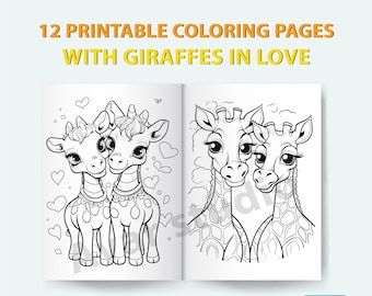 Desenhos de Girafas para Colorir | 12 Ilustrações Divertidas, Tema Amor (Editável em Tela)