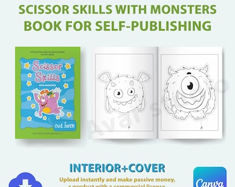 Livro de atividades de habilidades com tesoura monstruosa | KDP Interior, editável no Canva