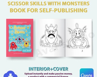 Monster Scissor Skills Book | KDP Interior, Canva Editable (Commercial License)