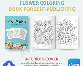 Printable Flower Coloring Book | KDP Interior with Cover (Canva Editable)