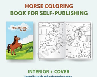 Livro de Desenhos de Cavalos para Colorir, Modelo de Interior KDP (PDF + AI)