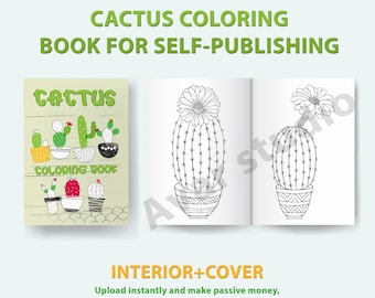 Cactus Coloring Pages Book | KDP Interiors, Commercial License (PDF)