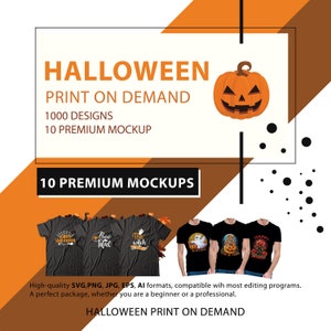 BUNDLE | HALLOWEEN Print On Demand Premium Templates | T-shirts, Clothes, Tote bags, Backpacks Mugs, Phone Cases, Poster, Prints, and more