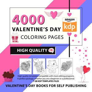 BUNDLE | KDP Interior Templates Premium - 4000 Illustrations for Valentine&#39;s Day Coloring Books | Ready to Use Content Books - Digital Print