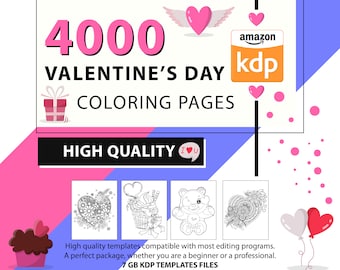 4000 illustrazioni da colorare per San Valentino / Modelli interni KDP (stampa digitale)