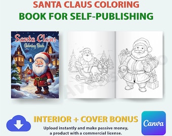 Santa Claus Coloring Book | KDP Interior, Canva Editable (Commercial License)