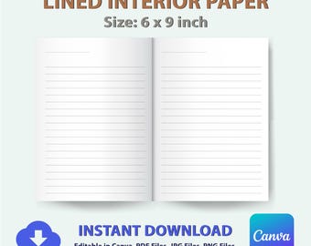 6x9 Lined Paper Interior | KDP Template with Commercial License (Digital Download)