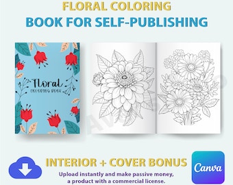 Printable Floral Coloring Book – KDP Interior, Canva Editable (Commercial License)