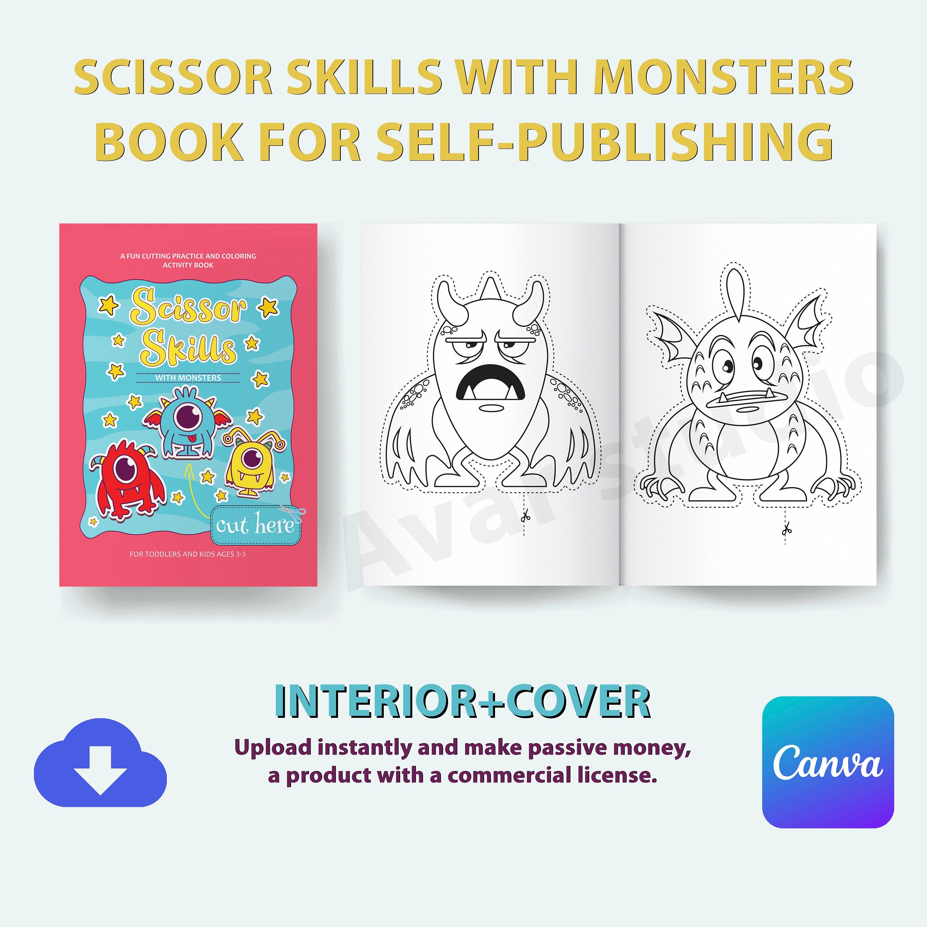 Scissors Monster Monster Scissor Skills Book | KDP Interior, Canva Editable (commercial ...