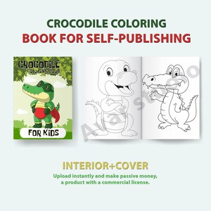 Crocodile Wildlife Coloring Sheets Book | KDP Interiors for SELF-PUBLISHING with Commercial License and Cover Book Gift - Printable Template