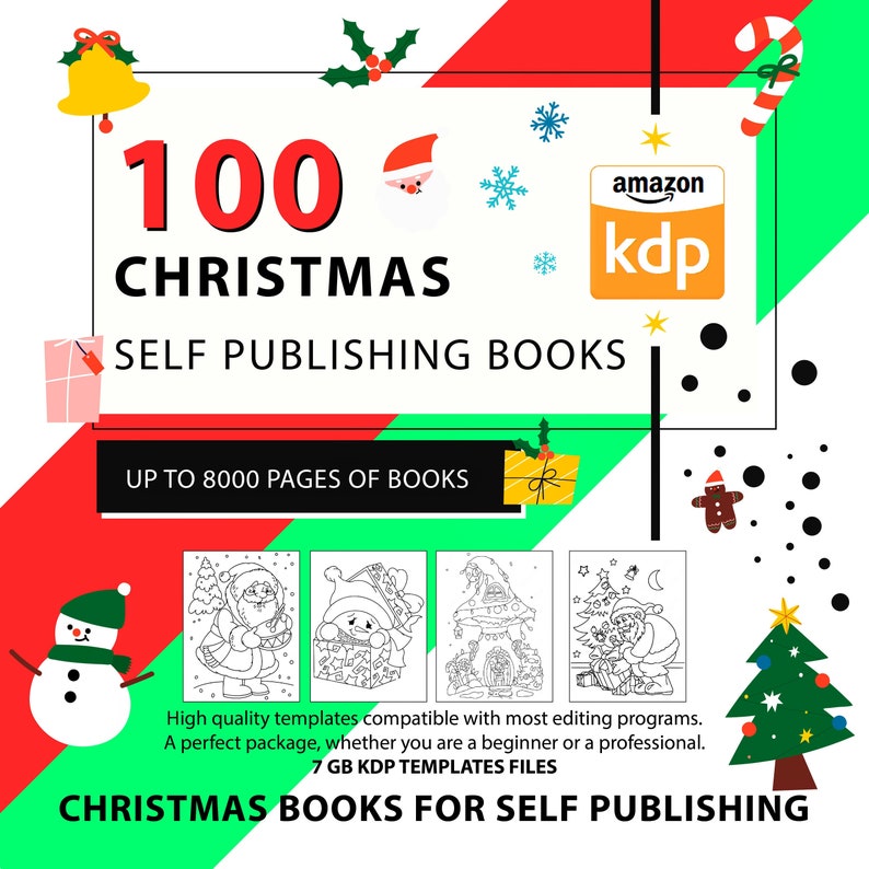 Peut inclure: 100 mod&egrave;les de livres d'auto-&eacute;dition de No&euml;l pour Amazon KDP. Jusqu'&agrave; 8 000 pages de livres. 7 Go de fichiers de mod&egrave;les KDP.