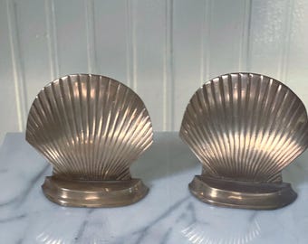 Vintage Brass Sea Shell Bookends