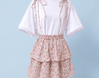 Cute floral ruffled skirt | ABDL aesthetic outfit | Skirt option or set with white bodysuit | Comfortable and versatile kawaii clothing
