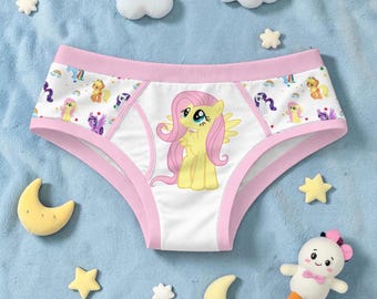 ABDL Pony Print Briefs | White Pastel Underwear | Cute Kawaii Animal Style | Pink Trim Cozy Adult Briefs