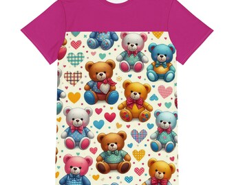 ABDL roze beren. Grafische T-shirtjurk
