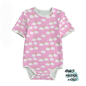 ABDL o Dreamy Little Space Bodysuit | Rainbow & Cloud Adult Onesie | Pastel ABDL Clothing | Cozy Kawaii Outfit