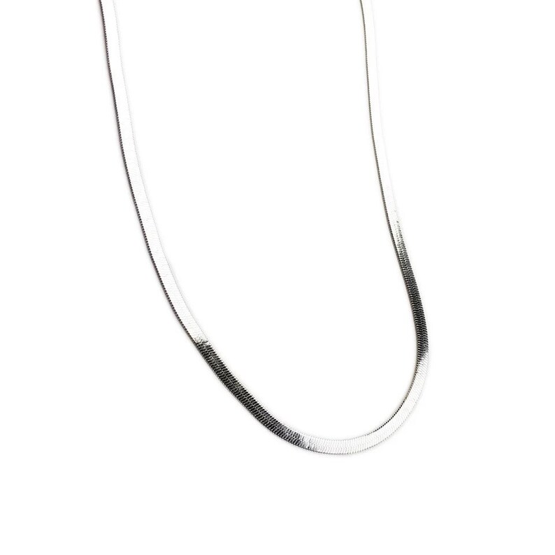 Flat Snake Choker Silver Necklace Flat Snake Chain Silver Necklace Gift for Her
