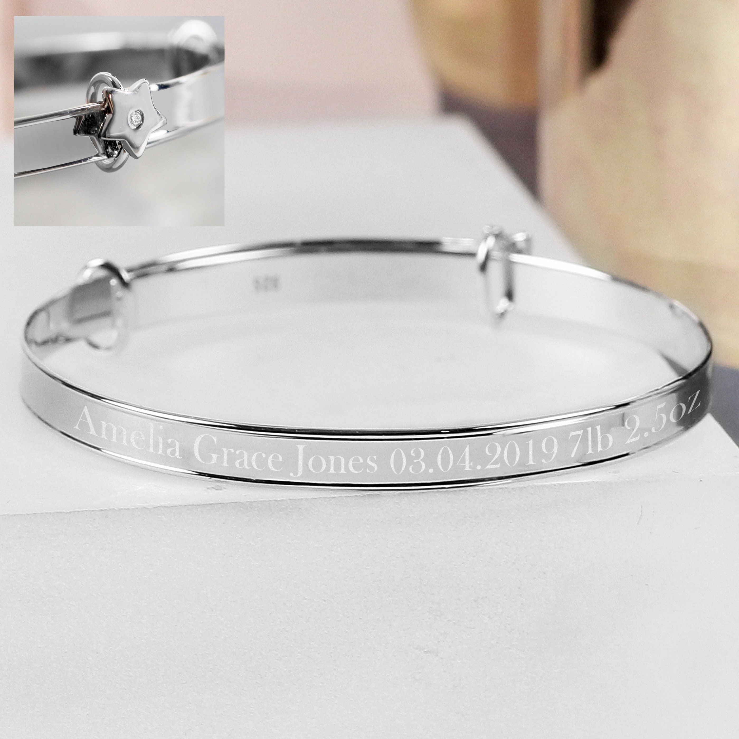 Silver Christening Bracelet Engraved and Personalised Special Gift
