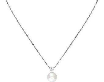 Real Pearl Pendant Necklace, 925 Sterling Silver, Round Freshwater Pearl 7-7.5mm, Adjustable Chain 16-18", Minimalist Necklace, Love Jewelry