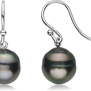 925 Sterling Silver South Sea Tahitian Cultured Pearl Shepherd&#39;s Hook Earrings, Semi Round Circle&#39; Pearls 10-11mm, Drop Earrings, Women