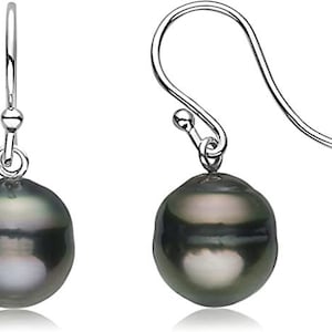 925 Sterling Silver South Sea Tahitian Cultured Pearl Shepherd's Hook Earrings, Semi Round Circle' Pearls 10-11mm, Drop Earrings, Women