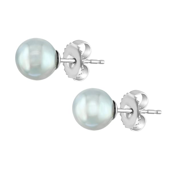 Real Akoya Pearl Stud Earrings, Japanese Blue Akoya Pearl 7-8mm AAAA, 925 Sterling Silver, Minimalist Earrings, Love Jewelry