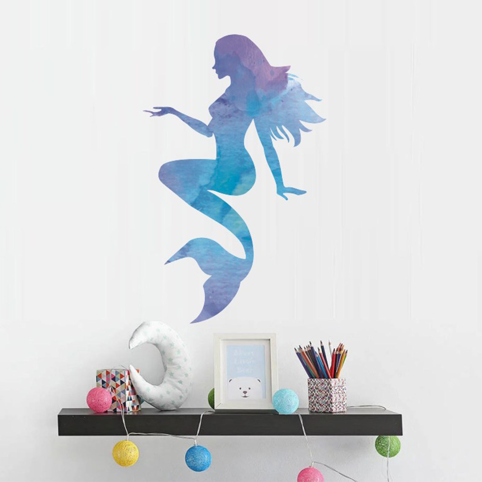 Mermaid Wall Decal Ocean Mermaid Wall Art Watercolors Etsy