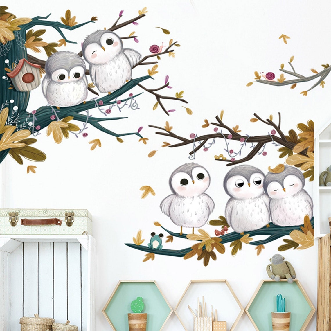 Cute Owl Wall Decal Removable Stickers Watercolor Owl Wall Etsy