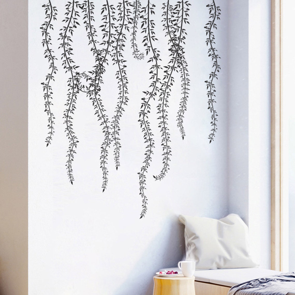 Black Vine Pendant Wall Sticker Plants Living Room Wall Etsy