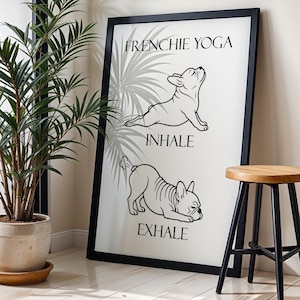 French Bulldog Poster Minimalist Funny Yoga Studio Print Idea Frenchie Stretching Home Decor Wall Print Instant Download Poster