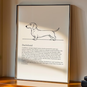 Dachshund Definition Poster Funny Wall Decor Minimalist Sausage Dog Print Art Wiener Dog Printable Poster Instant Download Dog Mum Gift
