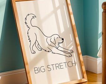 Póster de Golden Retriever, gran estiramiento, minimalista, decoración del hogar, impresión artística de pared, idea de regalo para amantes del Golden Retriever, descarga instantánea, póster para dueño de perro