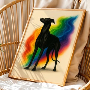 Colorful Greyhound Poster Design Instant Download Greyhound Galgo Whippet Poster Black Dog Rainbow Color Print Maximalist Trendy Wall Art