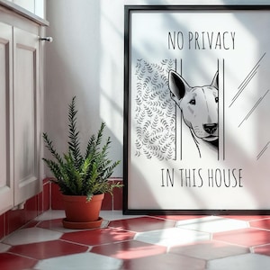 Funny Bathroom Bull Terrier Wall Art, Minimalist Bull Terrier Poster for Instant Download, English Bull Terrier Gift Idea Print