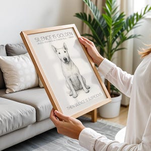 English Bull Terrier Funny Poster Drawing Style Wall Decor White Bull Terrier Gift Idea Quote Bully Owner Art Print Trendy Dog Poster