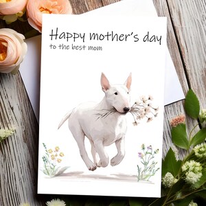 Moederdag Engelse Bull Terrier wenskaart ontwerp afdrukbare Instant Download minimalistische wenskaart voor hondenliefhebbers