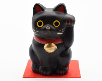 Maneki Neko Black color Beckoning Cat Lucky cat for good luck H7.5cm TC-02