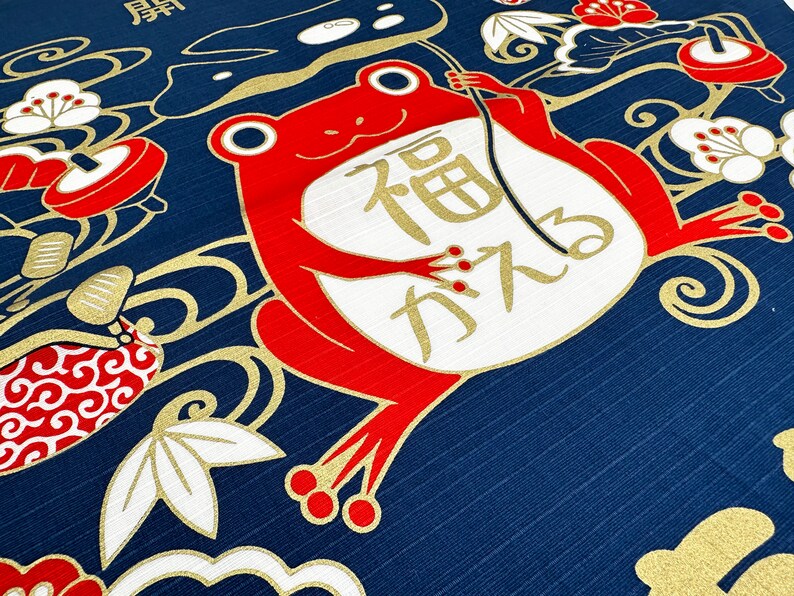 Lucky frog for money and business blue design Furoshiki traditional Japanese wrapping cloths made in Japan image 5