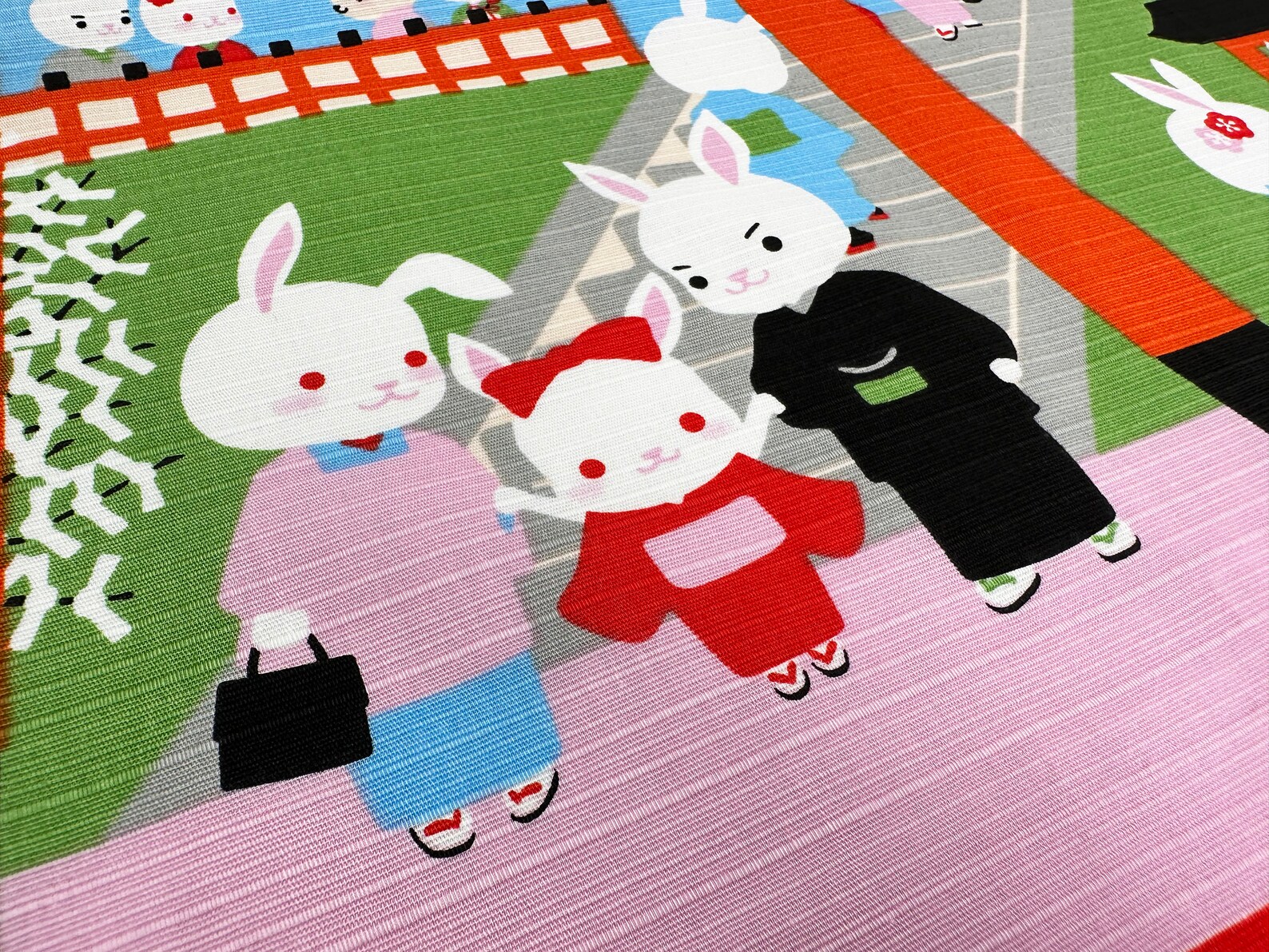 Japanese Shrine and Mt. Fuji With Rabbits for New Year Furoshiki ...