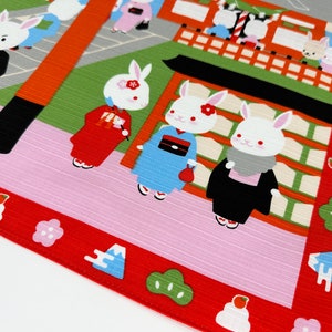 Japanese Shrine and Mt. Fuji With Rabbits for New Year Furoshiki ...