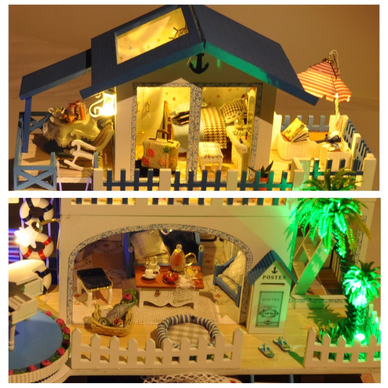 DIY Doll House Kit DIY Wooden Miniature Doll House Kit Loft Apartment With Light Kids Adult Craft Gift Decor\uff08Blue Melody\uff09