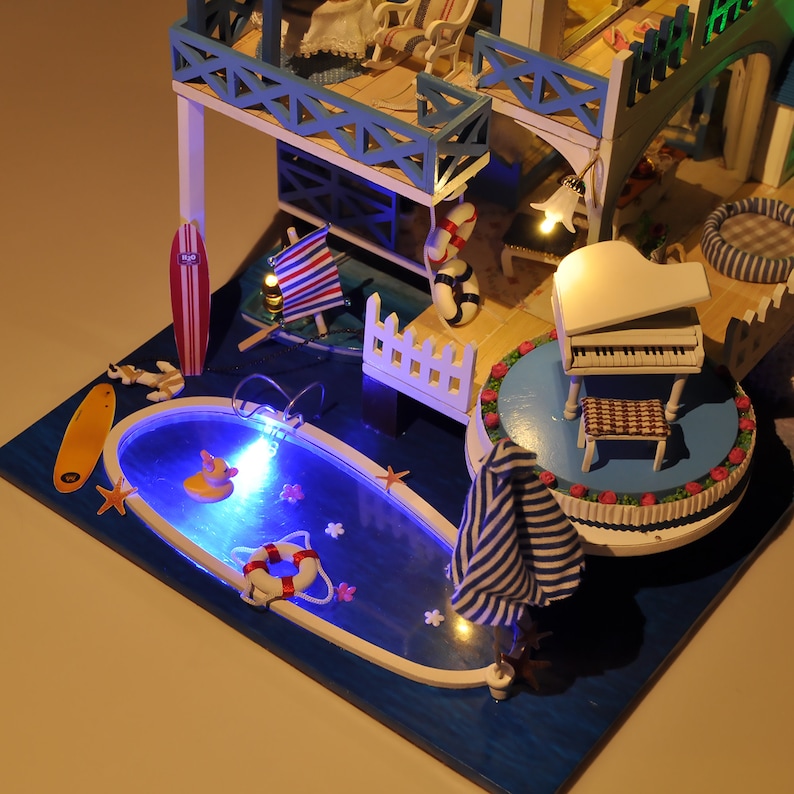 DIY Doll House Kit DIY Wooden Miniature Doll House Kit Loft Apartment With Light Kids Adult Craft Gift Decor\uff08Blue Melody\uff09