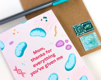 Nerdy Science Mother's Day Card | Mitochondria Mother's Day Card | SciArt Card | Biology Puns | A2 Card