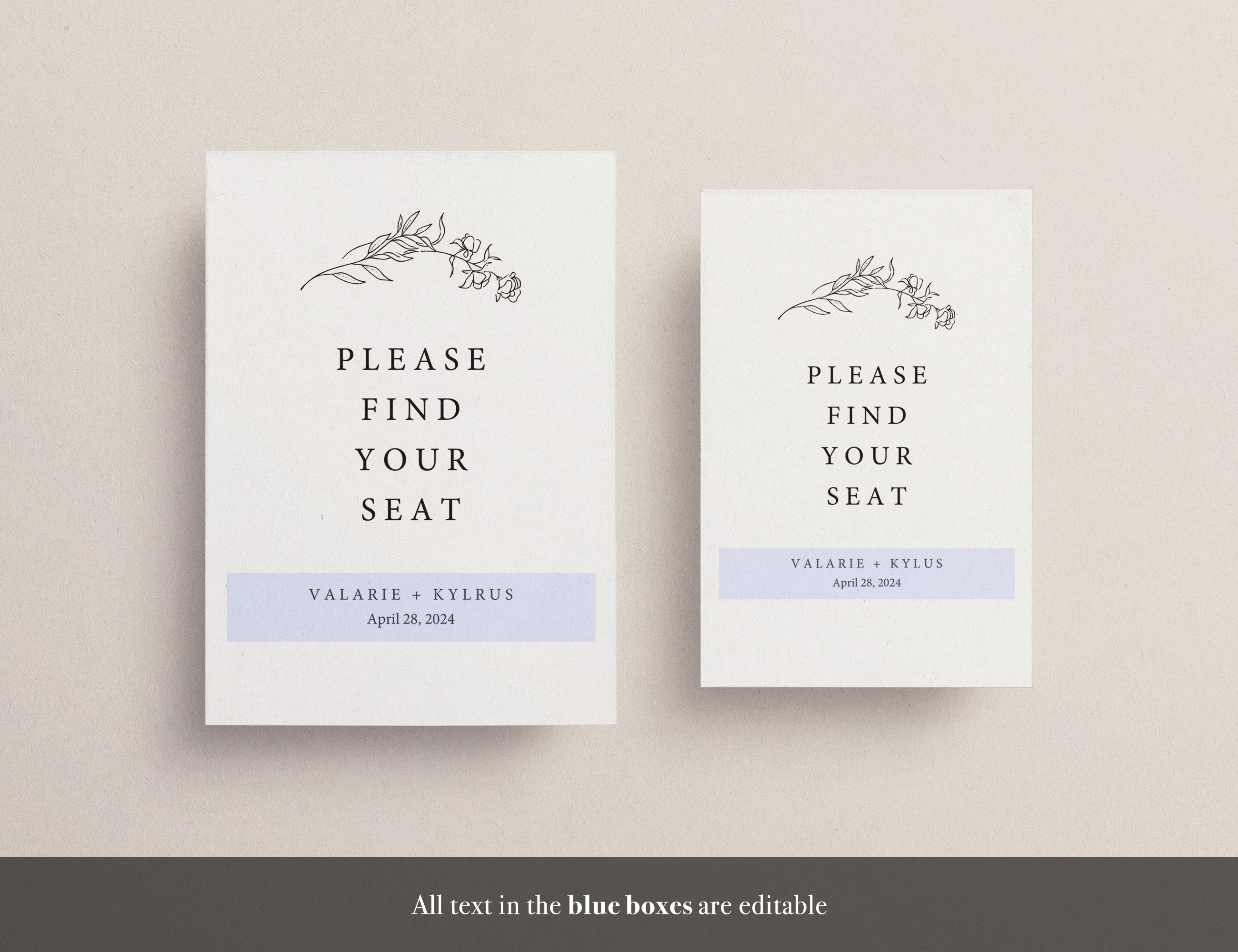 Classic Seating Card Template | Elegant Leaf Wreath | Instant Download ...