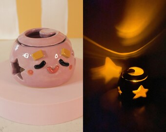 SECONDS SALE: Lil' Clay Dood | Lavender Moon and Star Tealight Holder | Handmade Ceramic