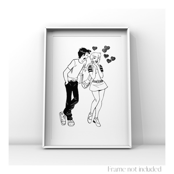 Jughead  & Betty Bughead Forsythe Pendleton Jones III Betty Cooper Archie Comics Illustration Print Riverdale Drawing Retro Sketch